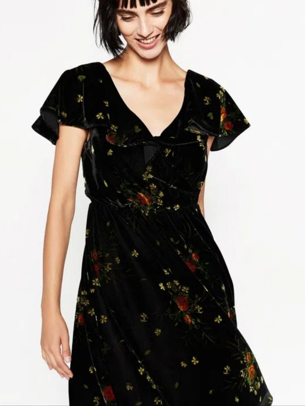 Zara Black Floral Velvet Fairy Whimsy Goth Dark Bohemian